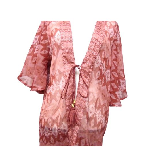 Steve Madden  Printed Short Sleeve Kimono, OS, Terracotta - Picture 3 of 8